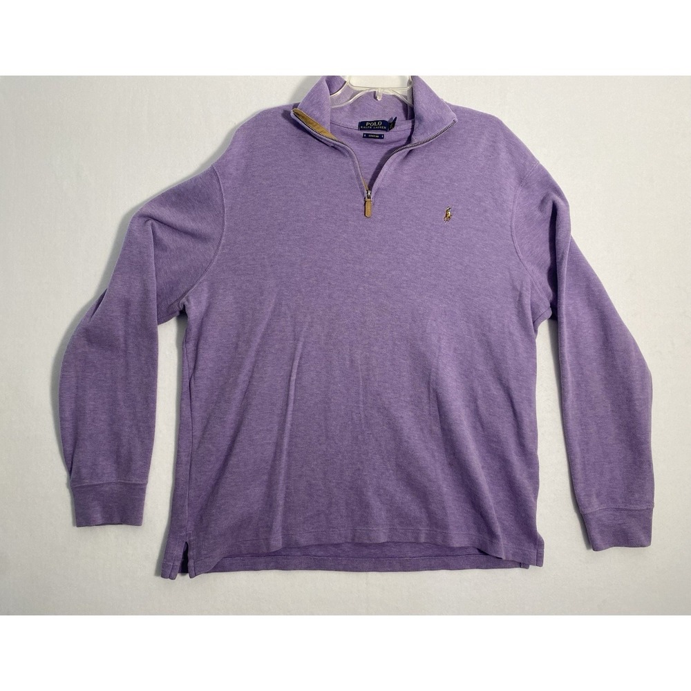 Polo Ralph Lauren Purple Lilac 1/4 Zip Pullover 100% Cotton Thick Sweater Sz XL